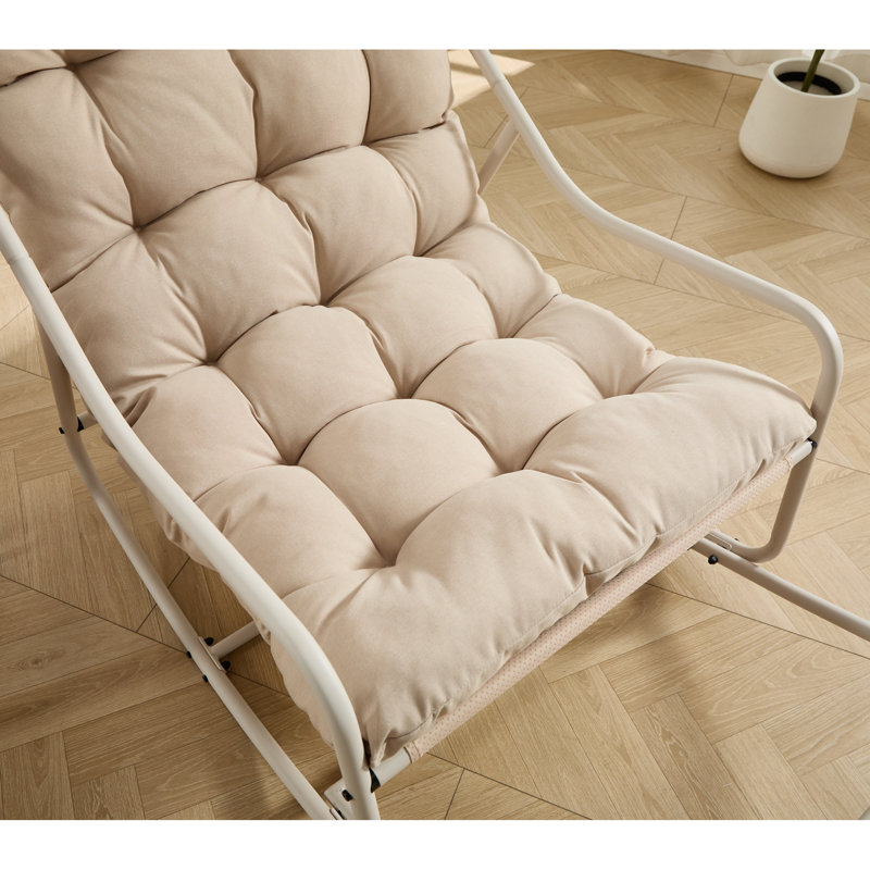 Chaise berçante d'extérieur, coussin confortable, avec coussin épais et doux, pour le salon, la chambre à coucher, la salle de lecture, structure beige avec coussin beige