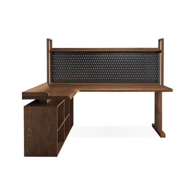 Light-walnut + Black L-Shaped Solid Wood + Iron desk