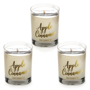 Apple Cinnamon Scented Jar Candle with Glass Holder (Set of 3)