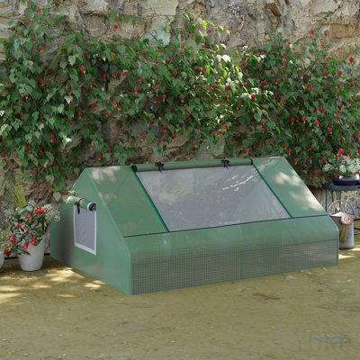 Mini serre tunnel 71 po x 55 po x 32 po, abri de jardin, jardinière extérieure avec fenêtre et porte à fermeture à glissière, vert