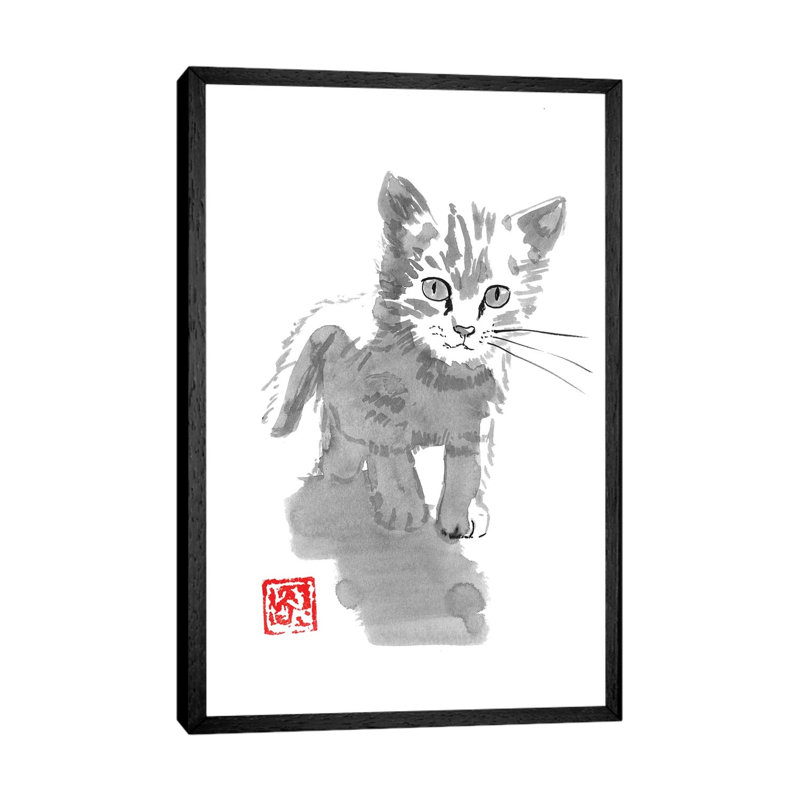 Little Cat by Péchane - Painting on Canvas, 152.5 cm H x 101.5 cm W, Black Framed