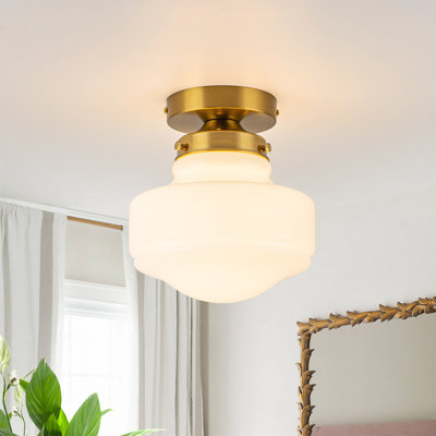 8" Mid-Century Schoolhouse Semi-Flush Mount Light