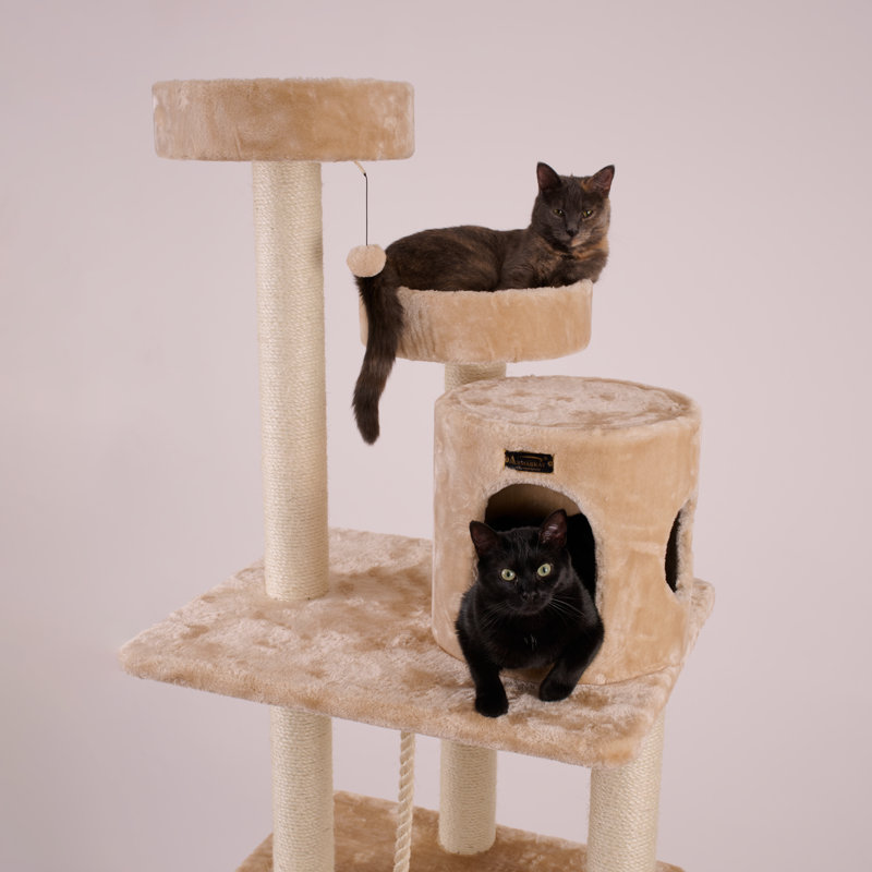 84-Inch Beige Faux Fur Multi-Level Cat Tree with Sisal Posts