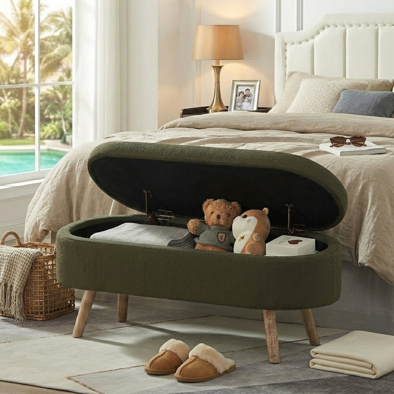 Banc de rangement avec repose-pieds de 42 po pour le salon, l'entrée de la chambre à coucher, Vert foncé