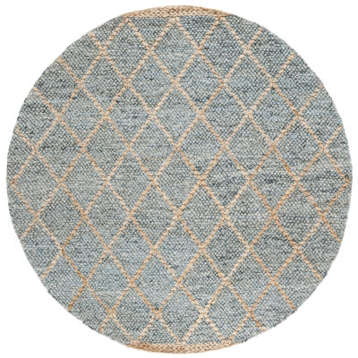 Keyren Natural Fiber Flat Weave Jute/Cotton/Wool Geometric Rug in Blue/Brown