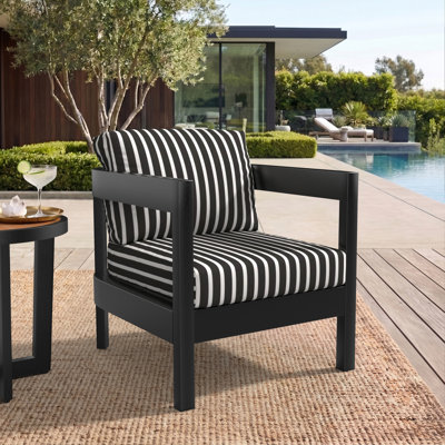 Fauteuil club d'extérieur gris foncé en aluminium avec dossier moderne et coussins Sunbrella