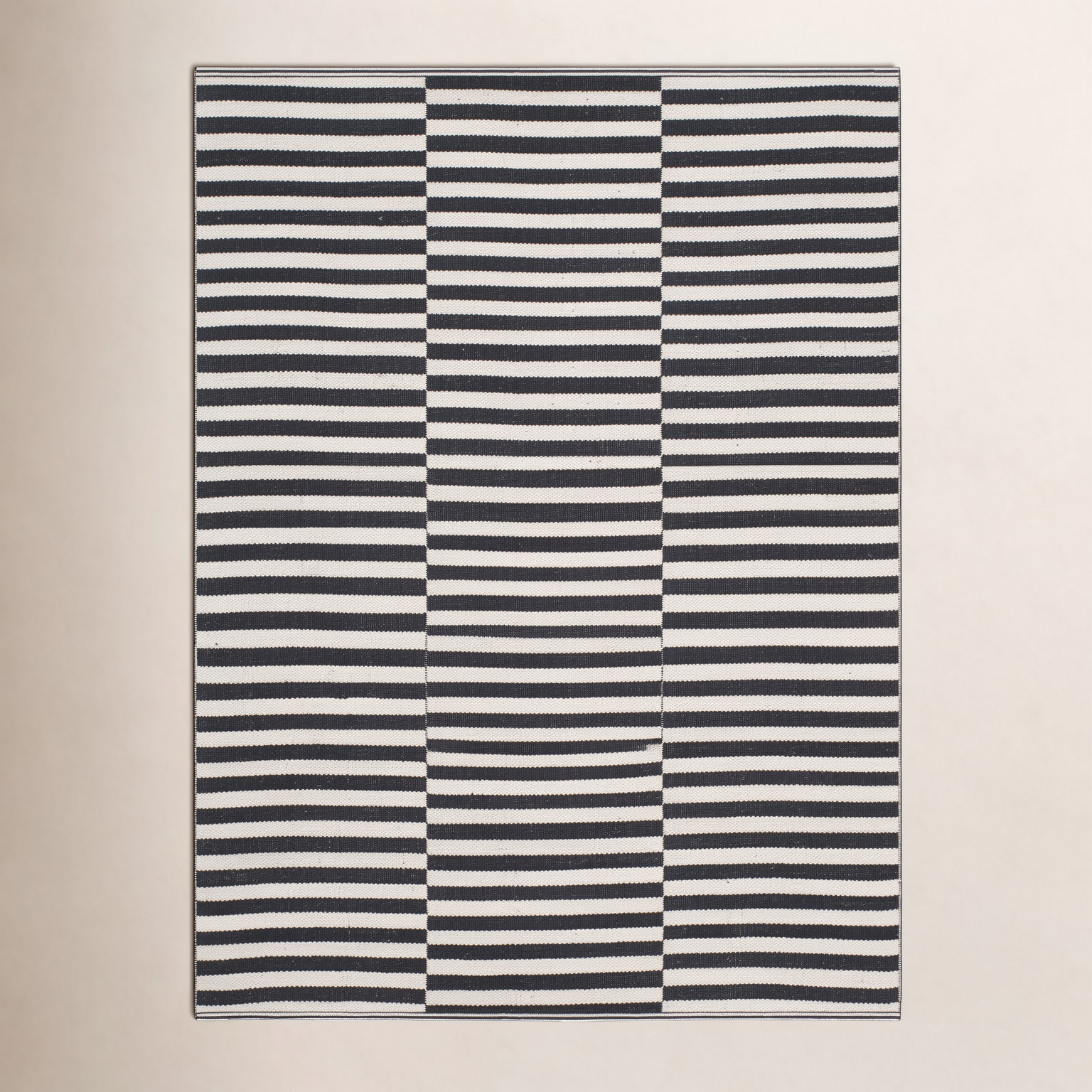 Ilona Ivory Black Striped Cotton Rug, Rectangle 4' x 6'