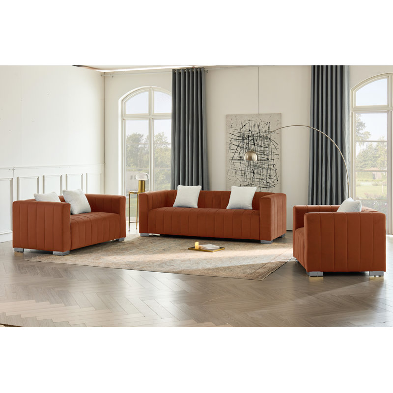 Ensemble de salon en velours 3 pièces Clifford, Argent argent, Brun