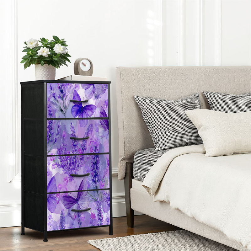 4 Drawer Dresser for Bedroom, Narrow Chest of Drawers, Wooden Top and Study Iron Frame 18"x37.5"-(WxH)