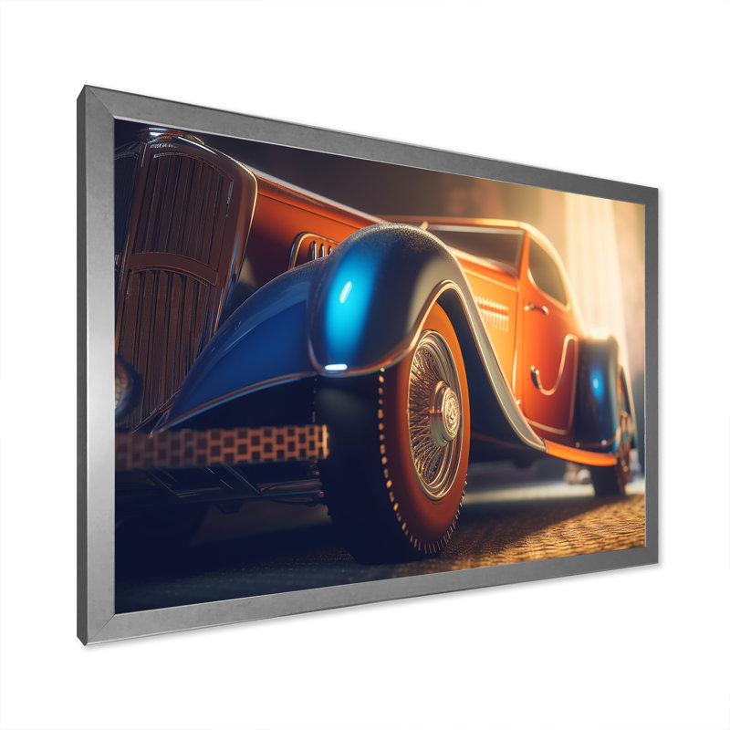 Élégance rétro de voiture classique rétro, H 30 po x l 40 po x P 1,5 po, Cadre simple argenté