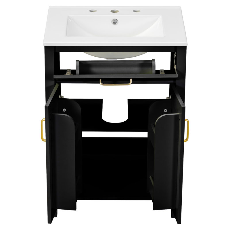 Meuble-lavabo luxueux avec lavabo en céramique et grand espace de rangement