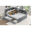 Lit plateforme en bois avec lit gigogne, tablettes et tête de lit-1251401972