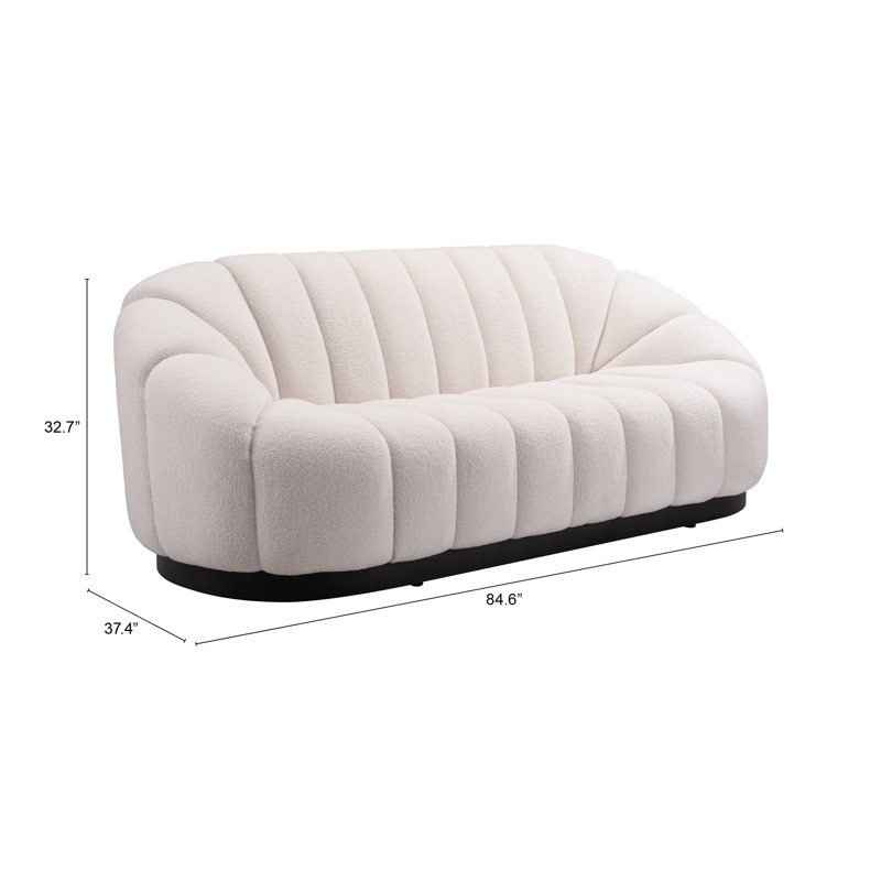 Bhutan Cream Polyester Shearling Modern Stationary Sofa