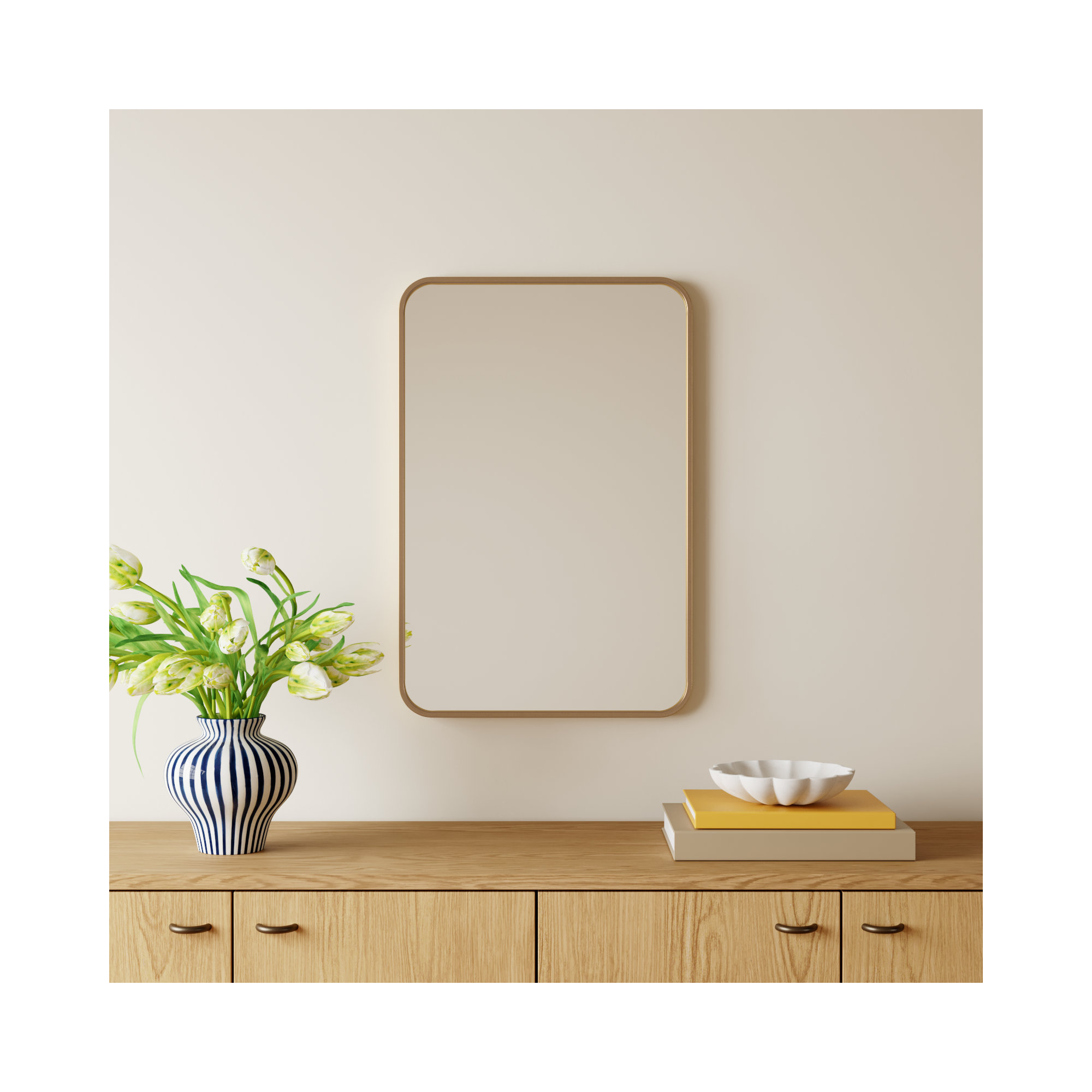 Sabine Metal Rounded Rectangle Wall Mirror, Brass, 30'' H x 20'' W