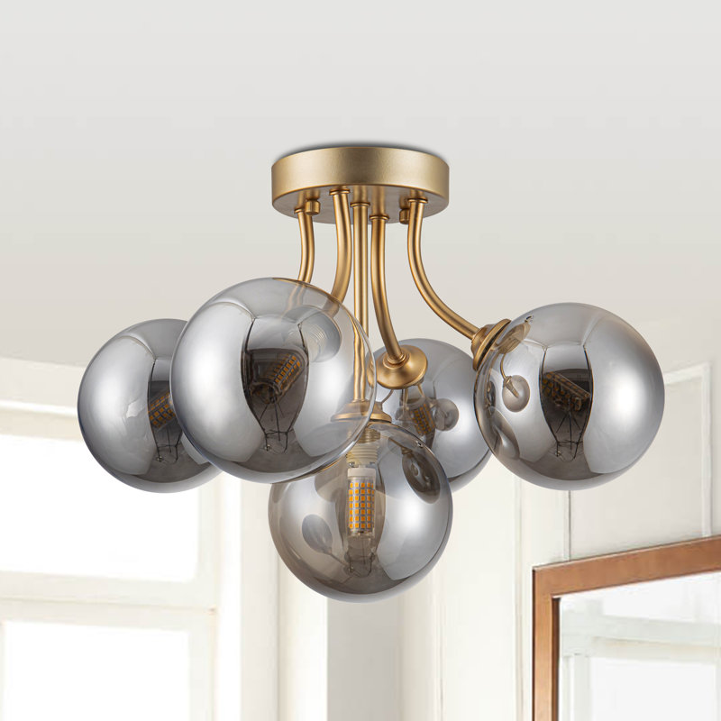 Plafonnier semi-encastré Richee, luminaire Spoutnik doré moderne, intensité variable
