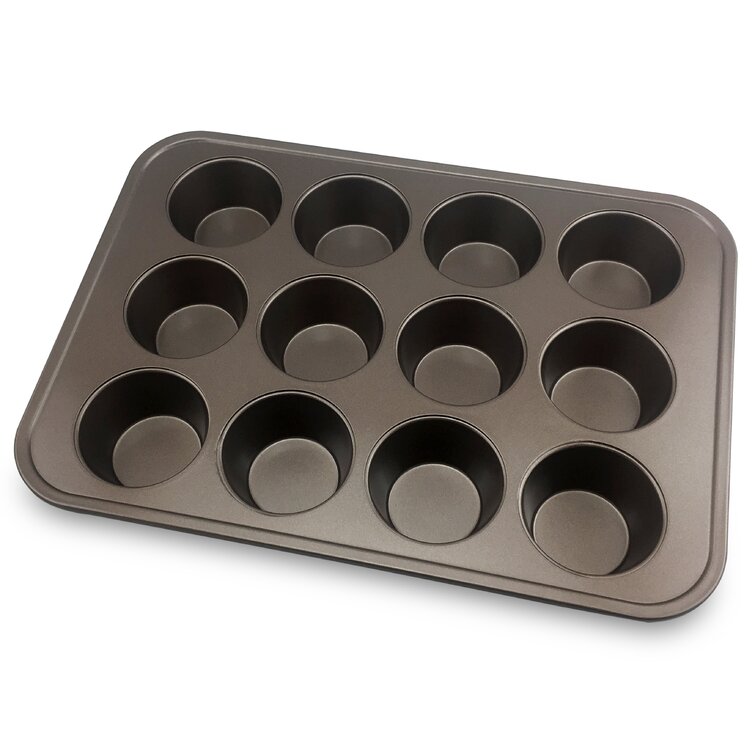NutriChef 12-cup Black Oven Muffin Pan, Non-Stick Coated Layer Surface