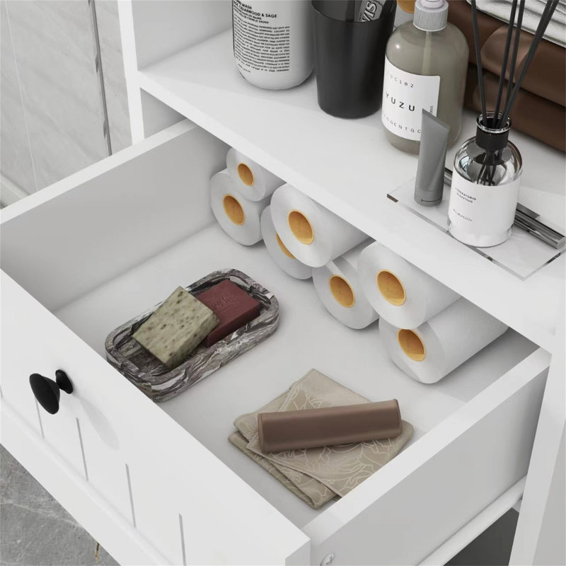 Armoire de trieur de linge inclinable à un compartiment et à un tiroir avec sacs amovibles