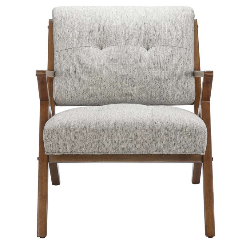 Mid-Century Accent Chair, Upholstered Seat & Back with Wood Frame for Living Room, Bedroom, Beige