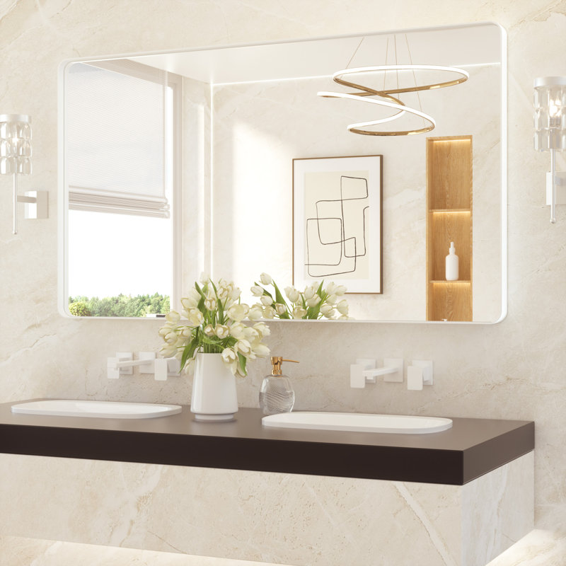 Miroir de salle de bain plombier en aluminium incassable et résistant à la rouille , Blanc, 36 po x 60 po, Rectangulaire