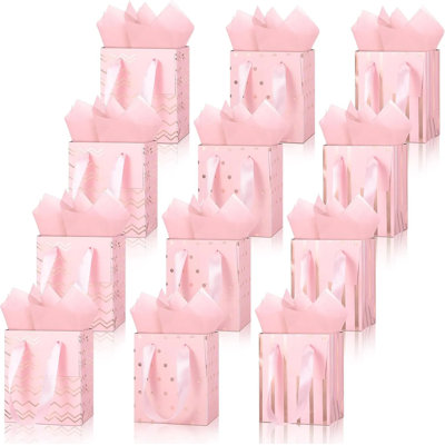 12-pack Mini Metallic Gift Bags With Handles & Assorted Tissue Paper, Small Party Favor Bags For Christmas Birthday Holiday Gifts