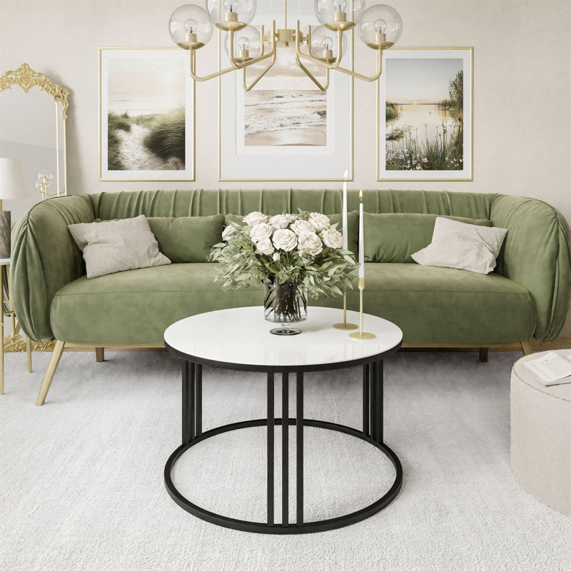 Strock Frame Coffee Table, Black, White Glass