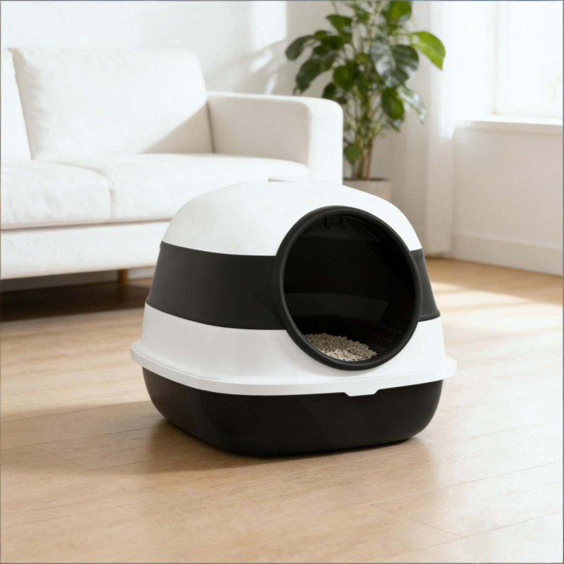 Litière pour chat, litière avec couvercle, Noir / blanc