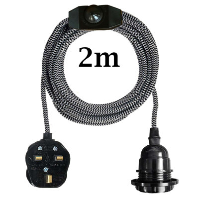 Clora Ceiling Pendant Fitting, E27 Lamp Holder 2M Plug In Pendant Light Cord, Fabric Cable 3 Pin Plug In With On/Off Switch Lighting Kit
