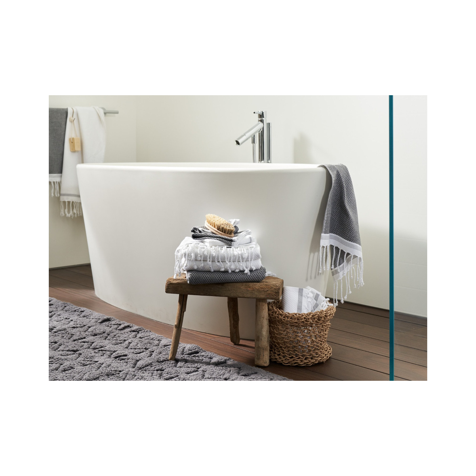 Mediterranean Organic Bath Towel, Alpine White/Slate, Bath Sheet