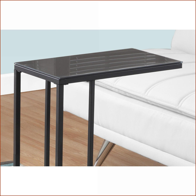Space-Saving C-Shaped Coffee Table with Black Tempered Glass Top &amp; Metal Base, Ample Surface for Living Room/Bedroom
