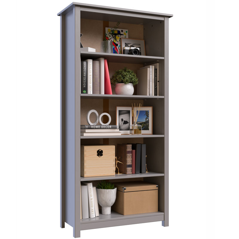 Bibliothèque en bois de pin massif Albrecht, Gris