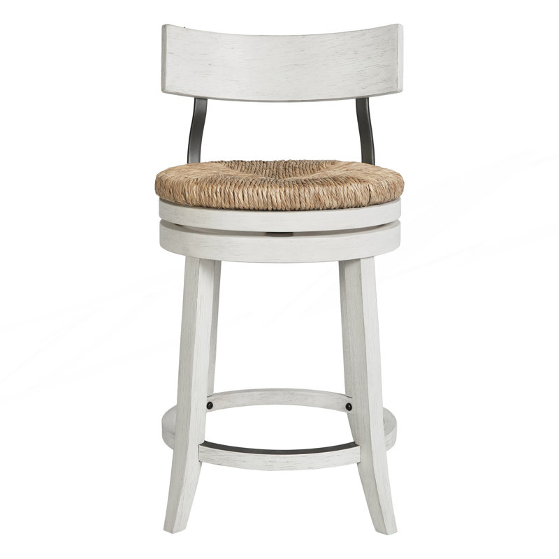 Tabouret de bar 1PC à hauteur de comptoir avec siège en ruppie maritime naturelle, Natural/White