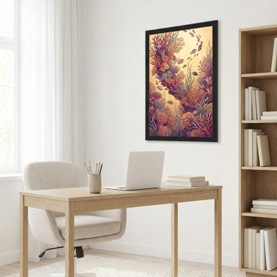 Art mural sur toile noir encadré pour le salon, la chambre à coucher, le bureau ou le vestibule - décoration murale décorative avec récif de corail