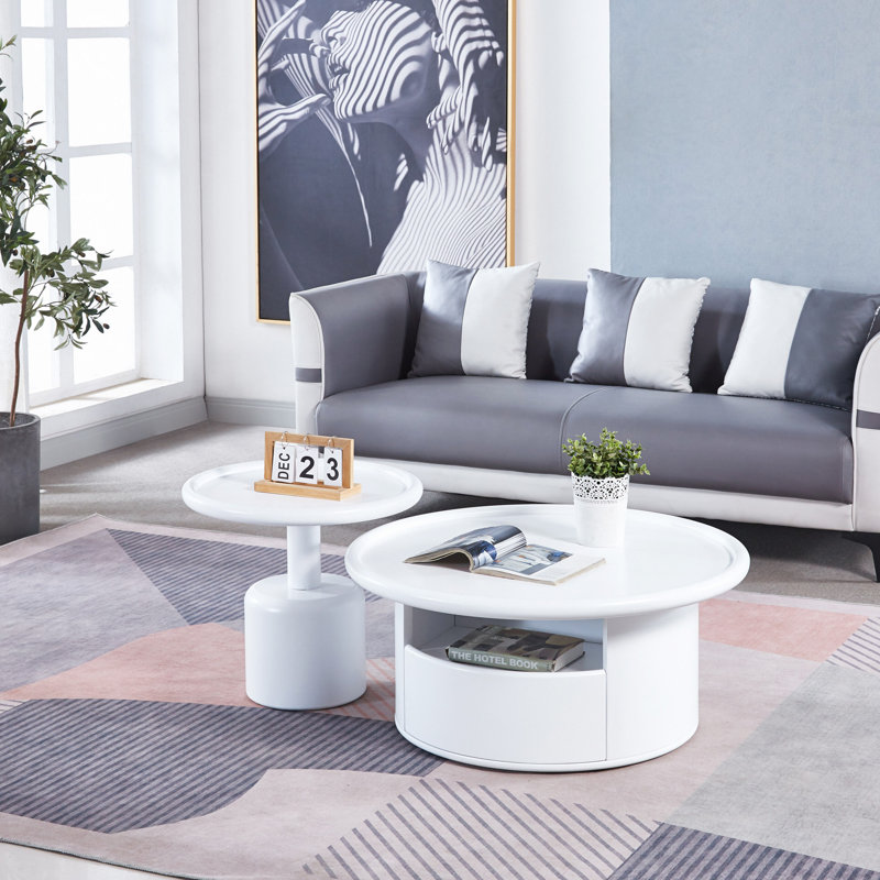 2 Pieces MDF Round Coffee Table Set For Living Room, Bedroom
