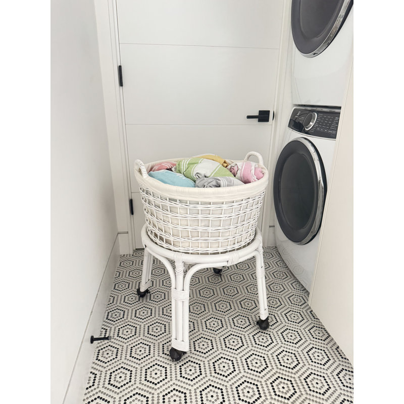 Panier à linge Rolling Wicker, Blanc