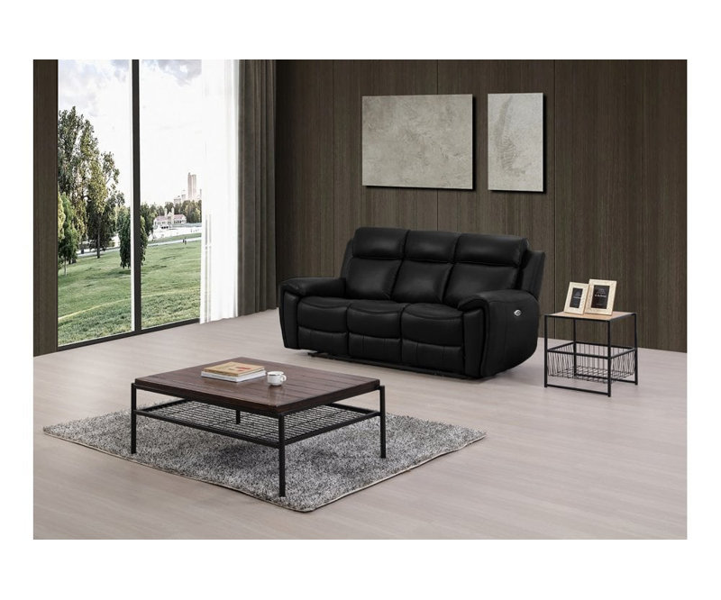 Annecy Genuine Leather Electric Power Recliner 3 Seater, Black