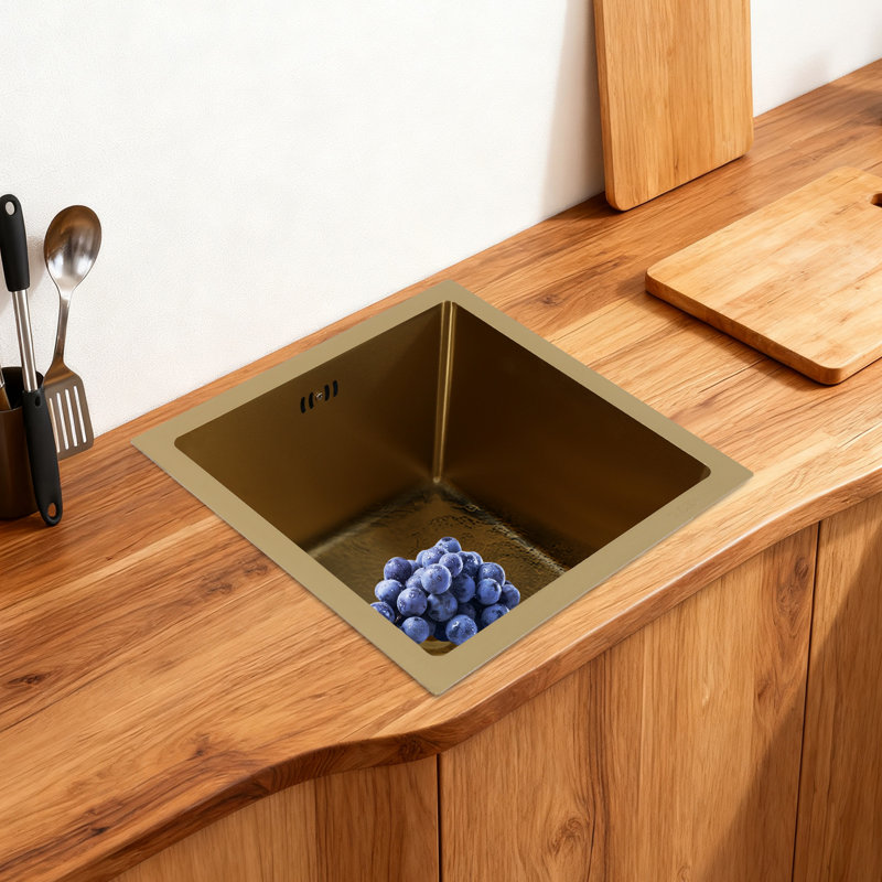 Modern Minimalist Multifunctional Drop-In Stainless Steel Kitchen Rectangular Single Sink Gold, Gold