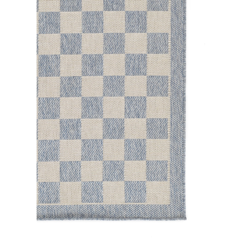 Erin Gates by Momeni Saybrook Check Gray Indoor / Outdoor Area Rug, Blue, Rectangle 4' x 6'