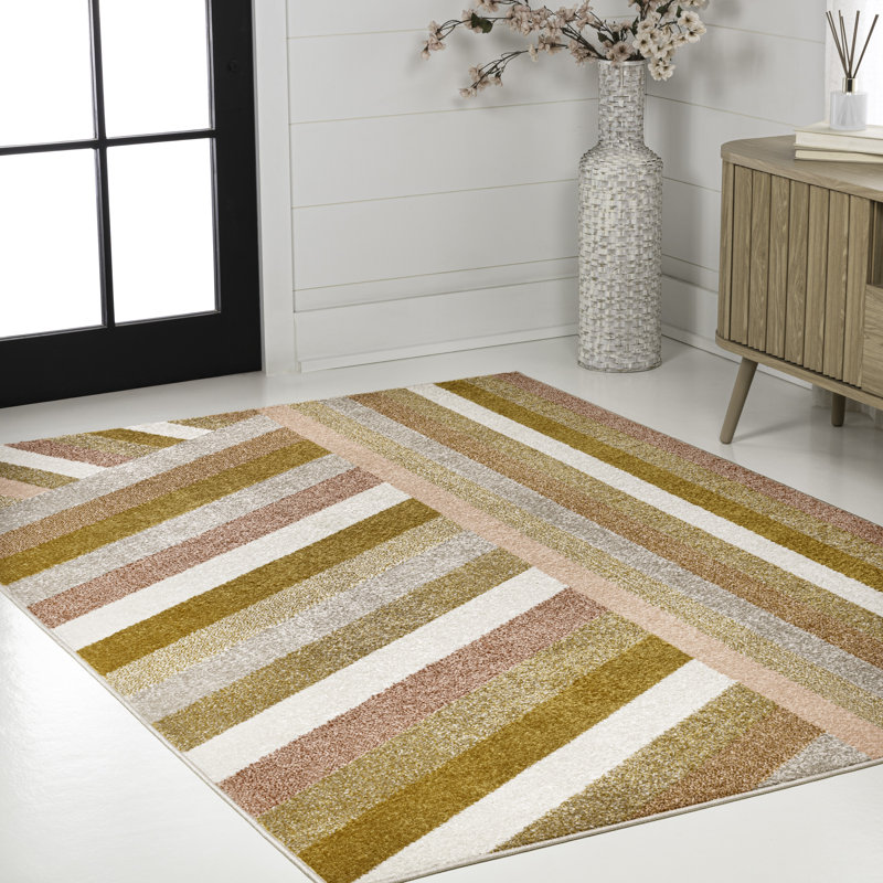 Huddersfield Rainbow Contemporary Stripe Red/Gold/Cream Rug, Rectangle 4' x 6'