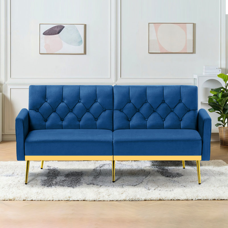 Zineta 67'' Velvet Sleeper Sofa, Blue
