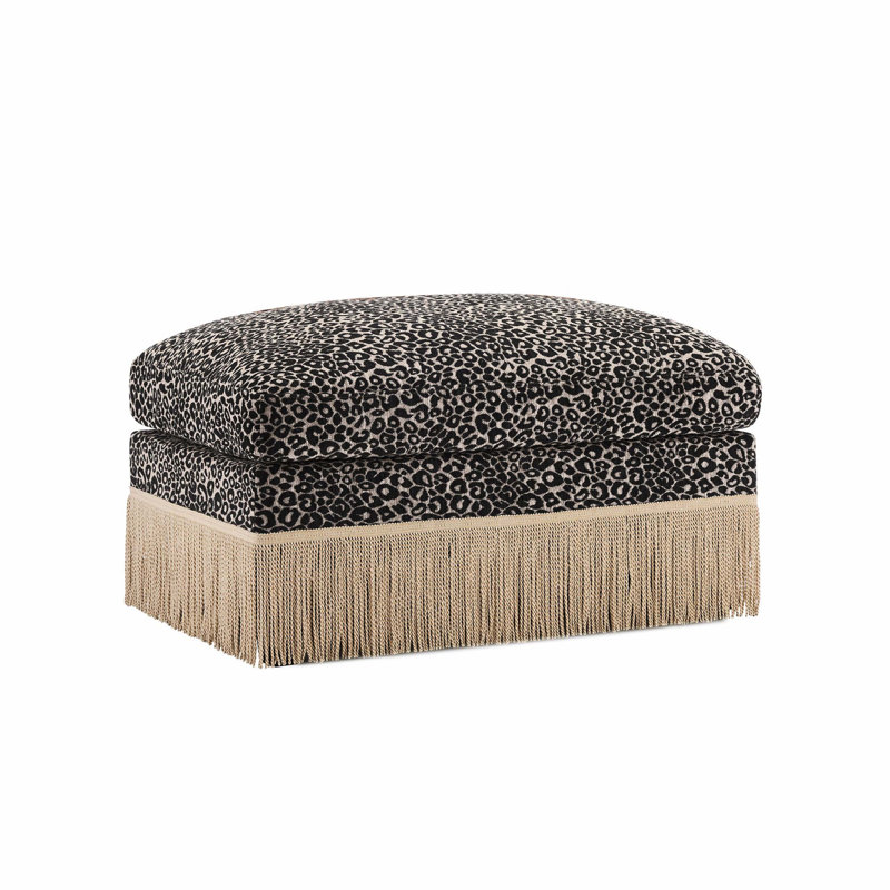 Khaki Black Leopard Chenille Ottoman, Khaki/Black