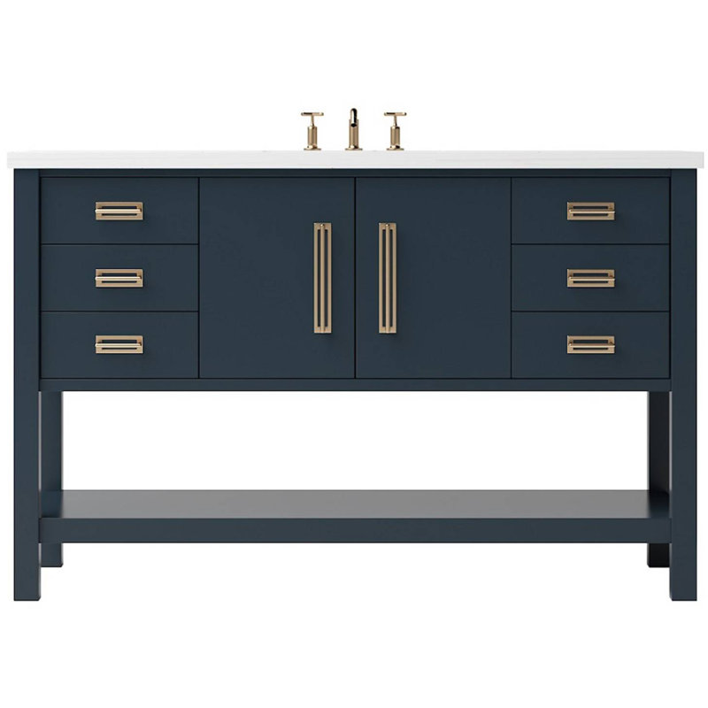 Kiawah Single Extra Wide Bath Vanity, Hague Blue, Satin Gold, 54"