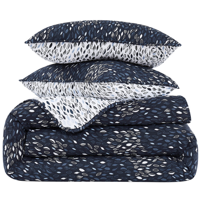 Botanical Leaves Blue Reversible Microfiber Full/Queen Quilt Set