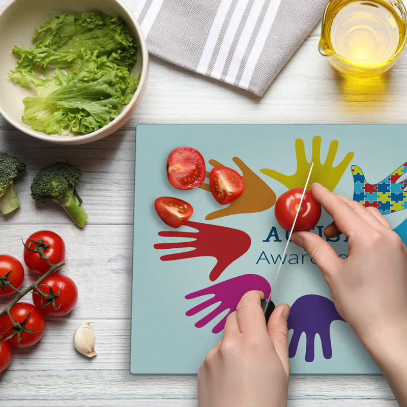 Ambesonne Autism Cutting Board Large Size Hands Symbolizing Support Multicolor
