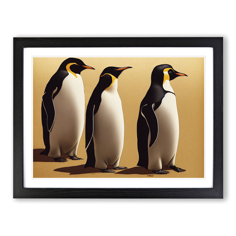XH1022-9228X Trio Of Penguins - Single Picture Frame Print, 46cm H x 64cm W x 2cm D, Black