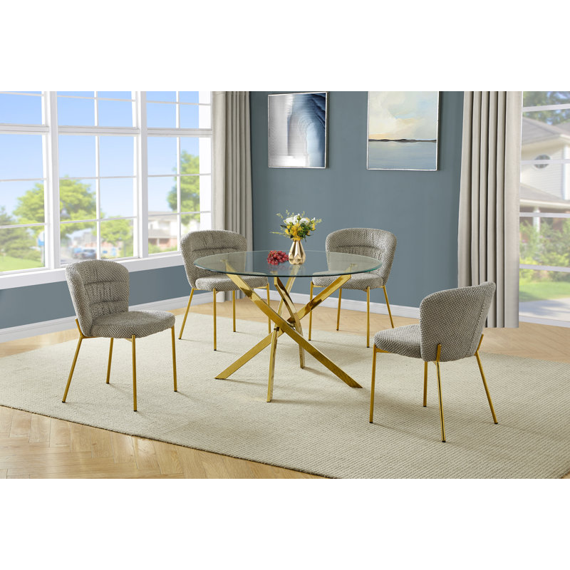 Ensemble de salle à manger circulaire en verre trempé avec chaises moelleuses, Gris
