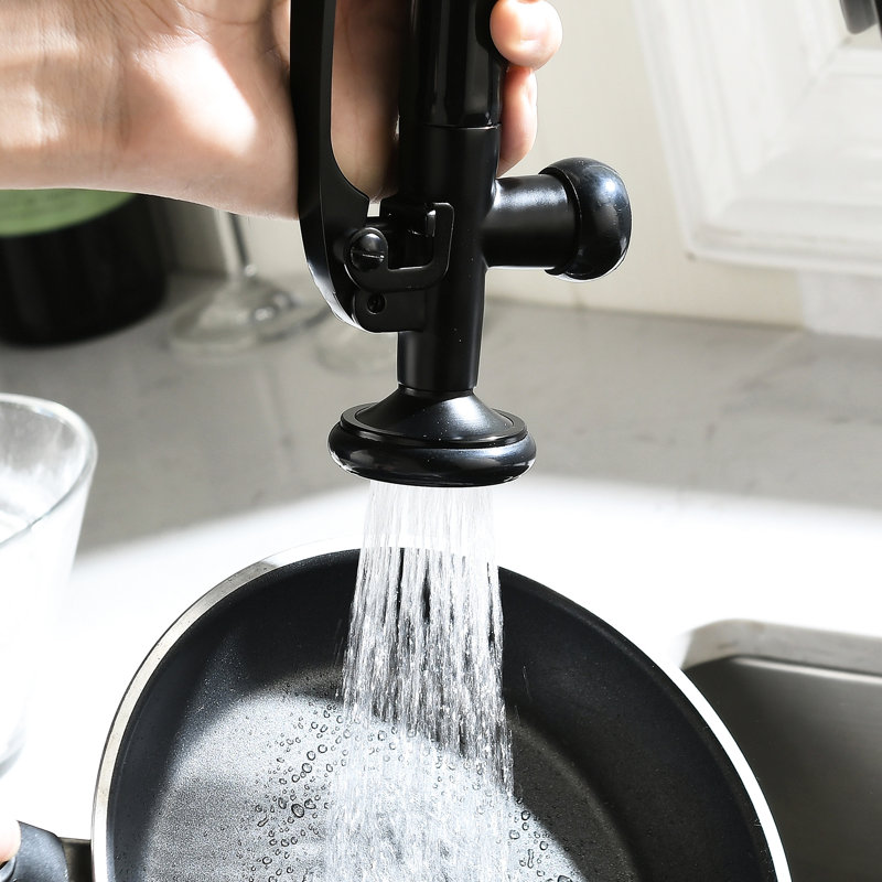 Black And Nickel Kitchen Sink Faucet With Pull Down - Ceramic Filler, Hot Cold Water, , Modern Accessory Style Single Handle, Water Options, Rust-, Contemporary Tap