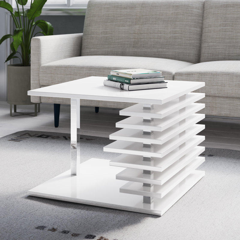 Linney Floor Shelf Coffee Table, White Gloss, 45" H x 60" W x 60" D