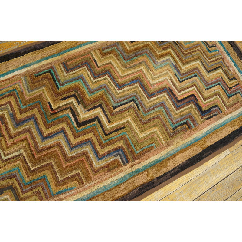 Multicolor Hooked Small Scatter Size American 1940s Antique Wool Rug
