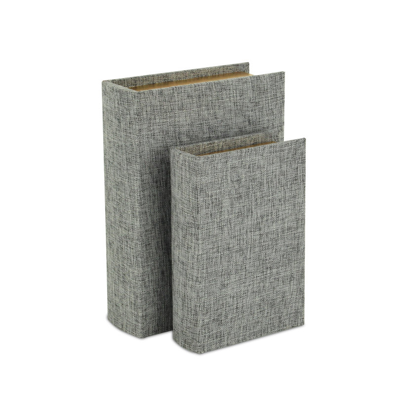 Gray Fabric Lidded Book Box Set with Gold-Finished Pages