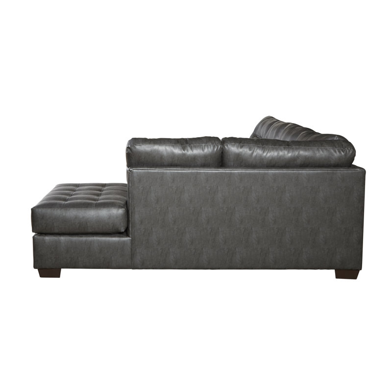 San Marino Cinder Tufted Faux Leather Sectional Sofa with Ottoman